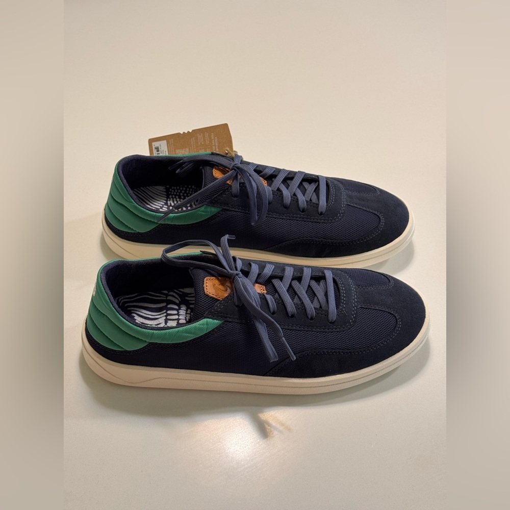 OluKai Punini NWT Court Sneakers Men Size 10.5 Blue Green Leather Suede Shoes - Picture 5 of 11